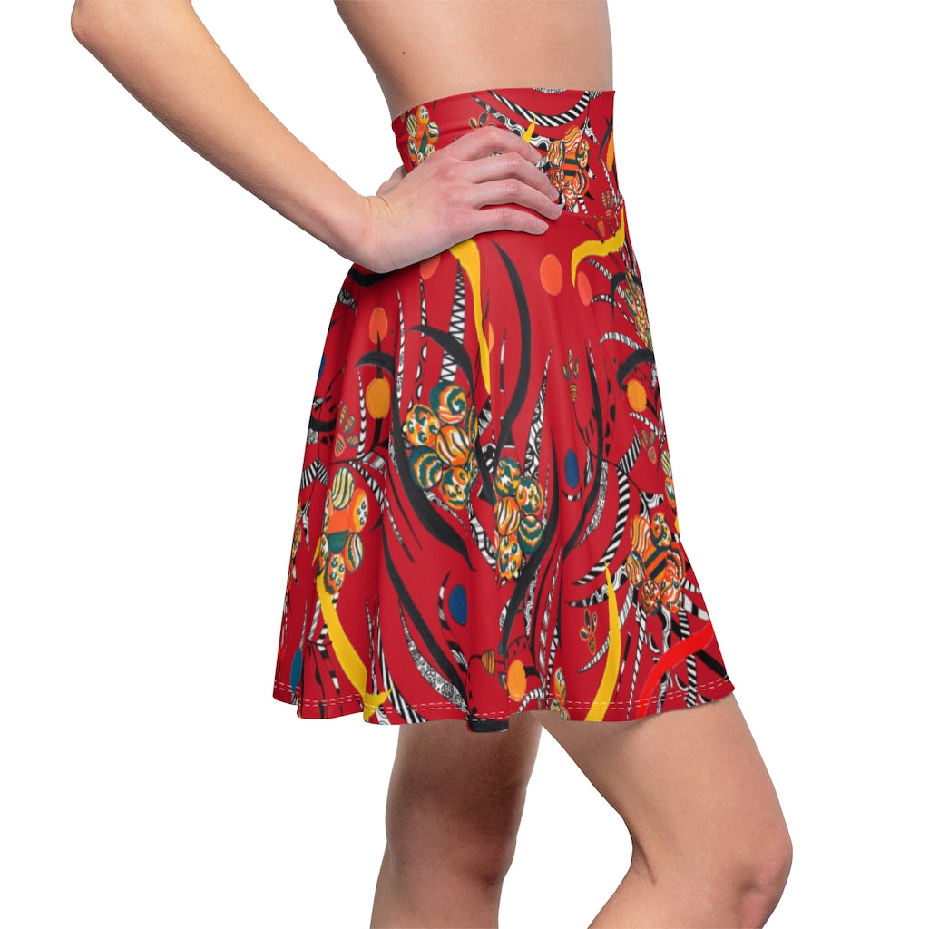 Deep Red Grey Wilderness Skater Skirt