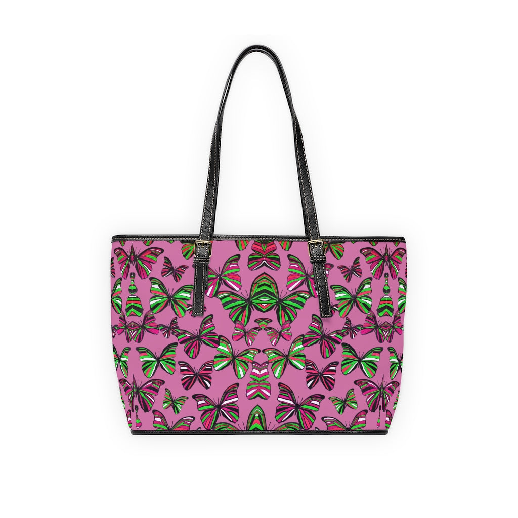 mauve butterfly print tote