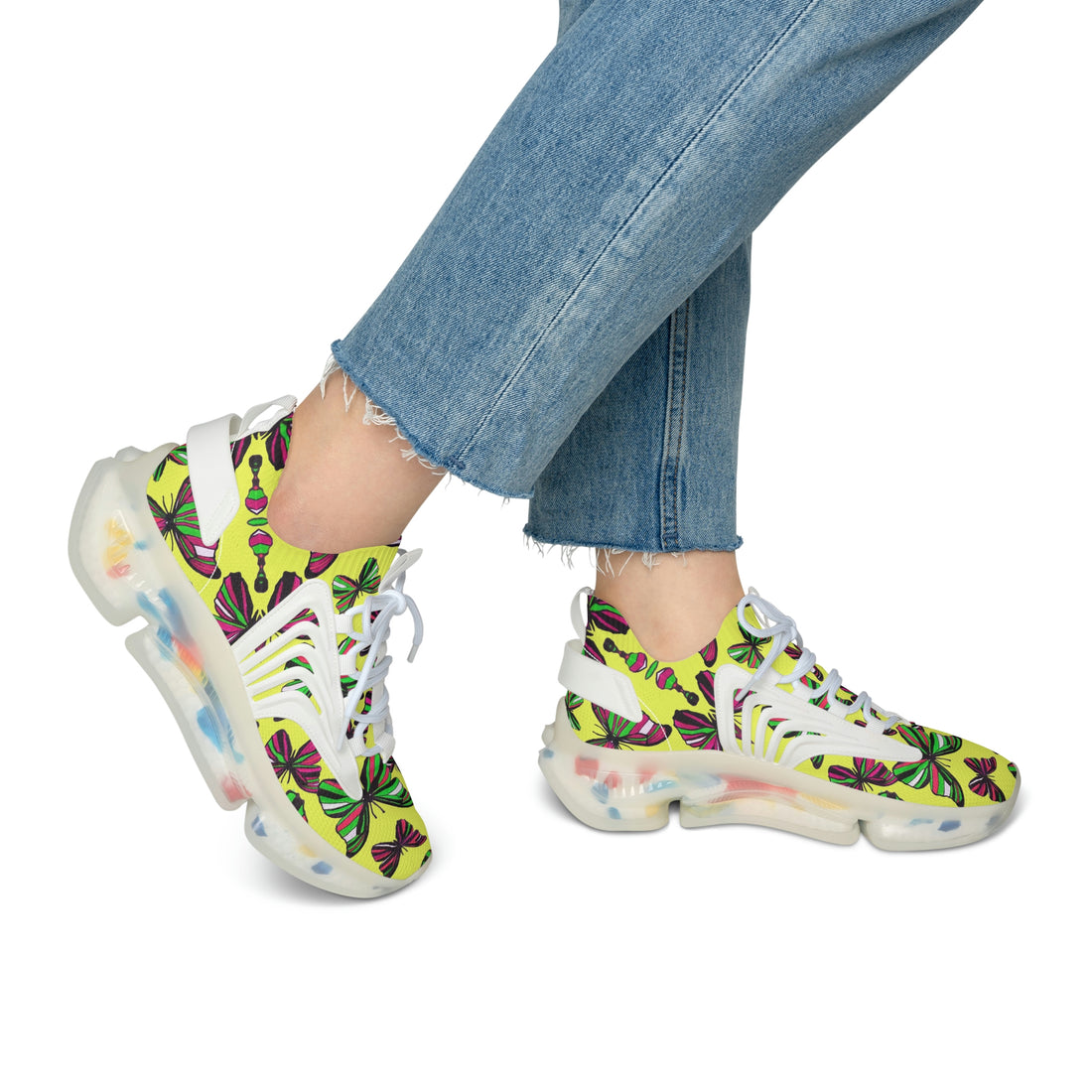 Canary Butterfly Printed OTT Women's Mesh Knit Sneakers