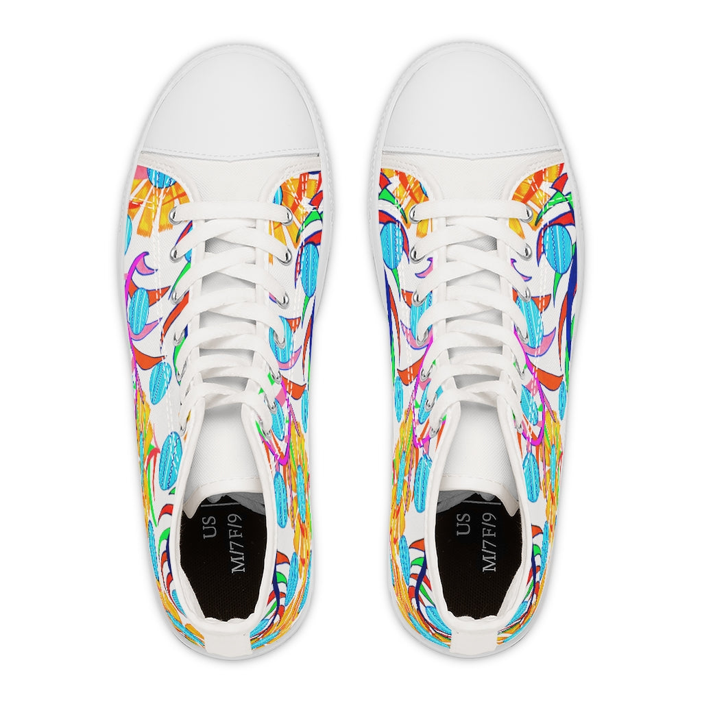white sunflower print women's hightop canvas sneakers 