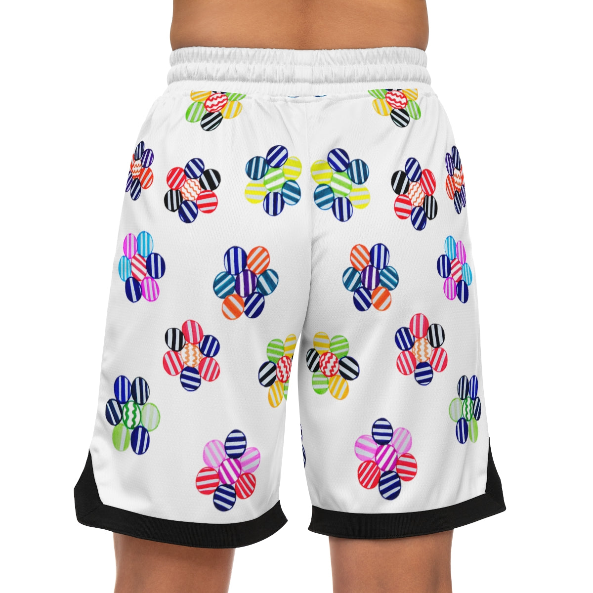 White Geo Floral Basketball Rib Shorts (AOP)