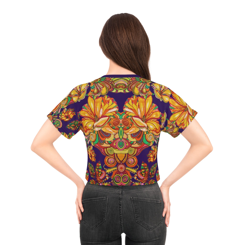 violet graphic floral print crop t-shirt