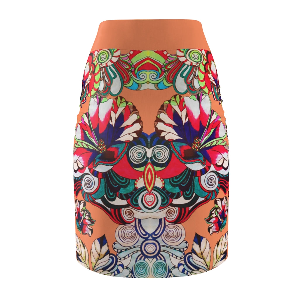 Floral Pop Coral Pencil Skirt