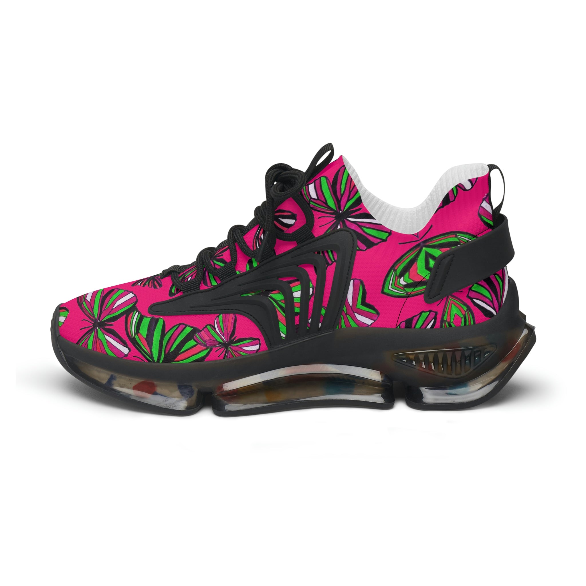 Hot Pink Butterfly Printed OTT Women's Mesh Knit Sneakers