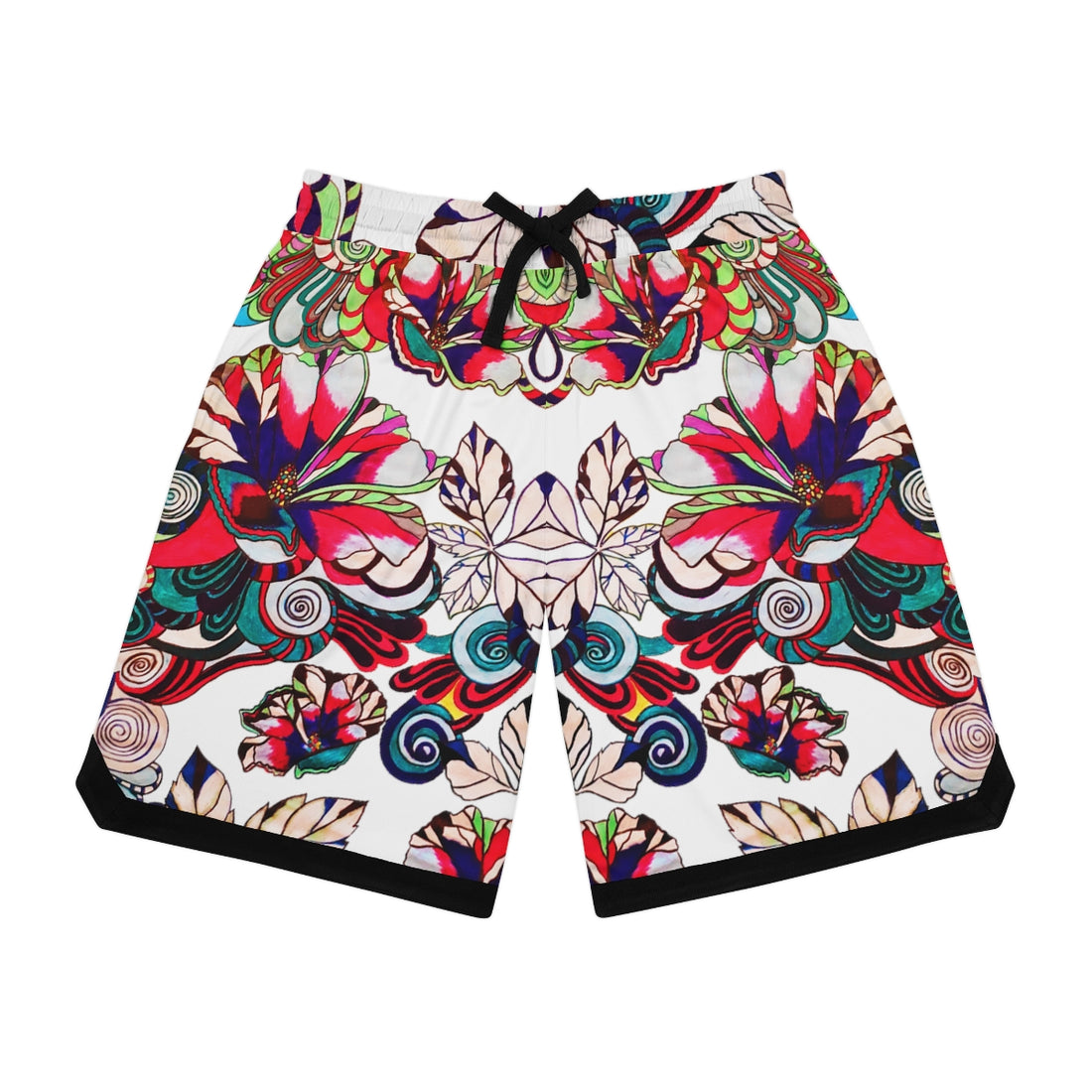 white graphic floral basketball shorts for men