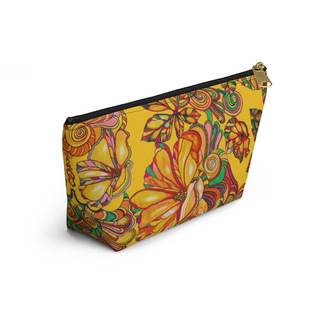 Yellow Artsy Floral Accessory Pouch