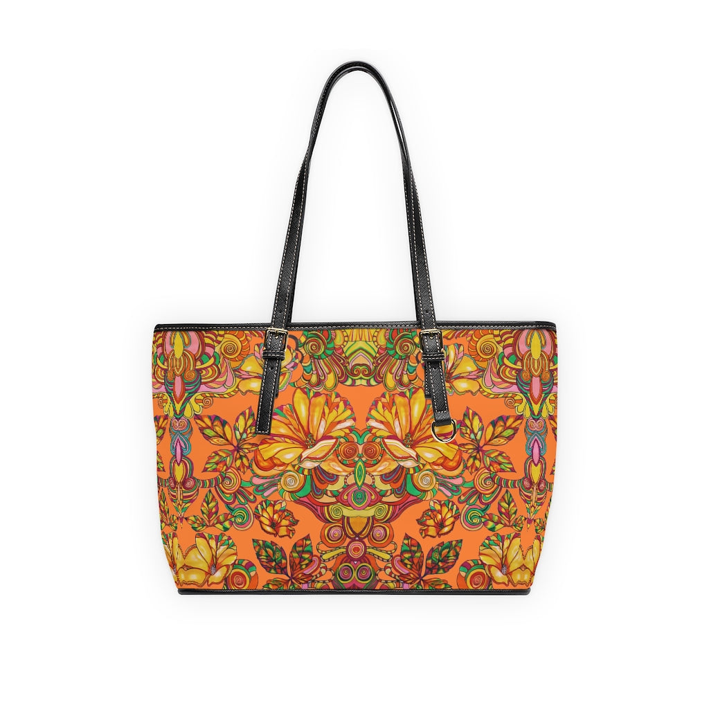 peach floral print tote bag