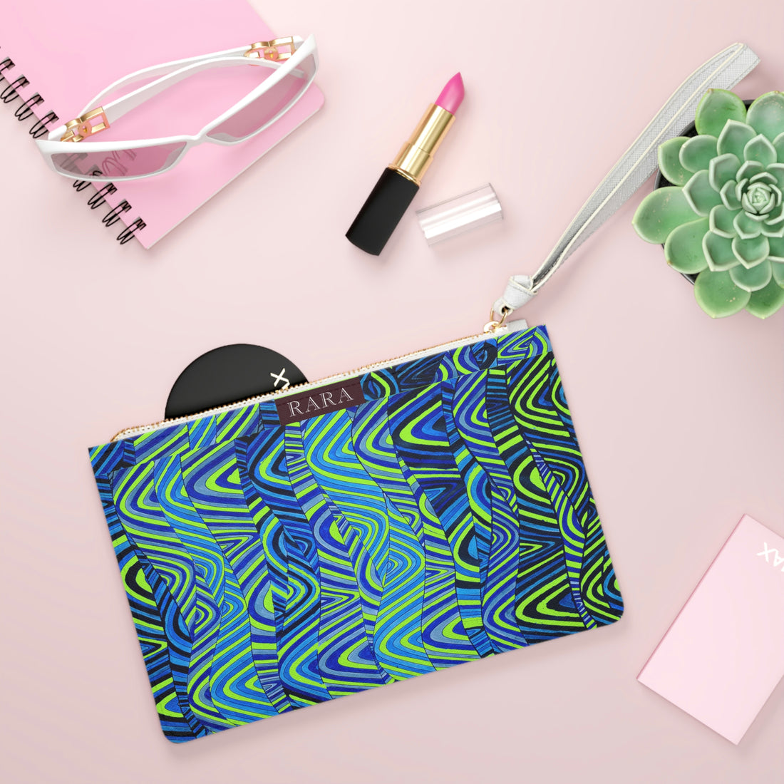 lime green sonic waves print clutch bag