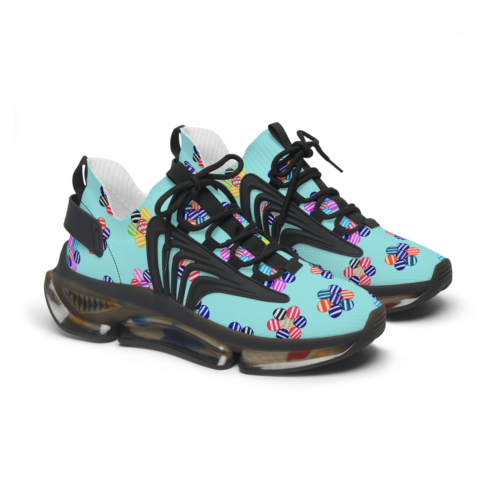 Icy Blue Candy Floral Printed OTT Women's Mesh Knit Sneakers