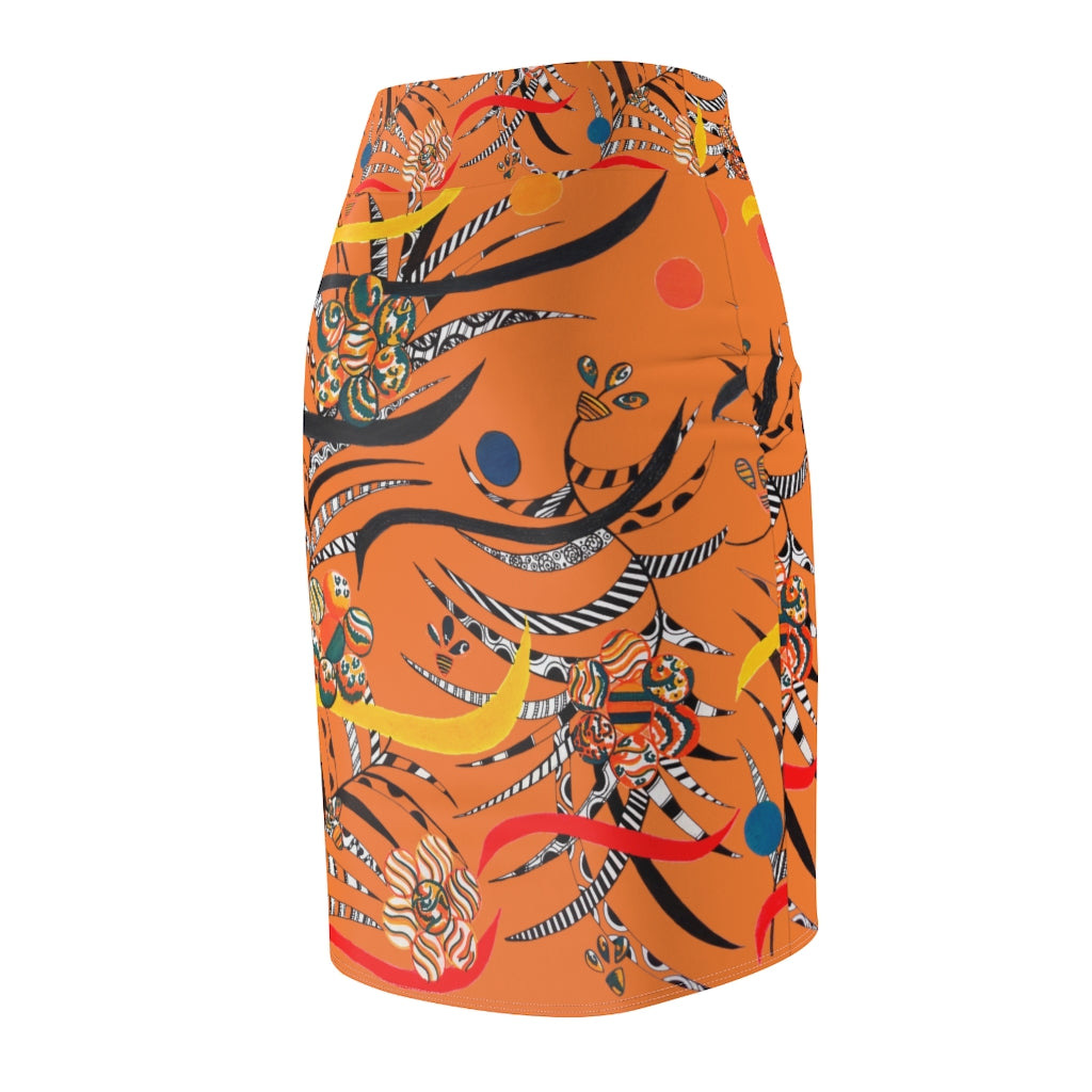 Peach Wilderness Print Pencil Skirt