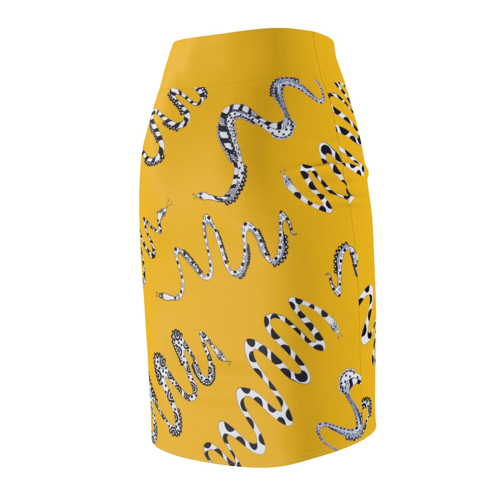 Yellow Snake Den Print Pencil Skirt