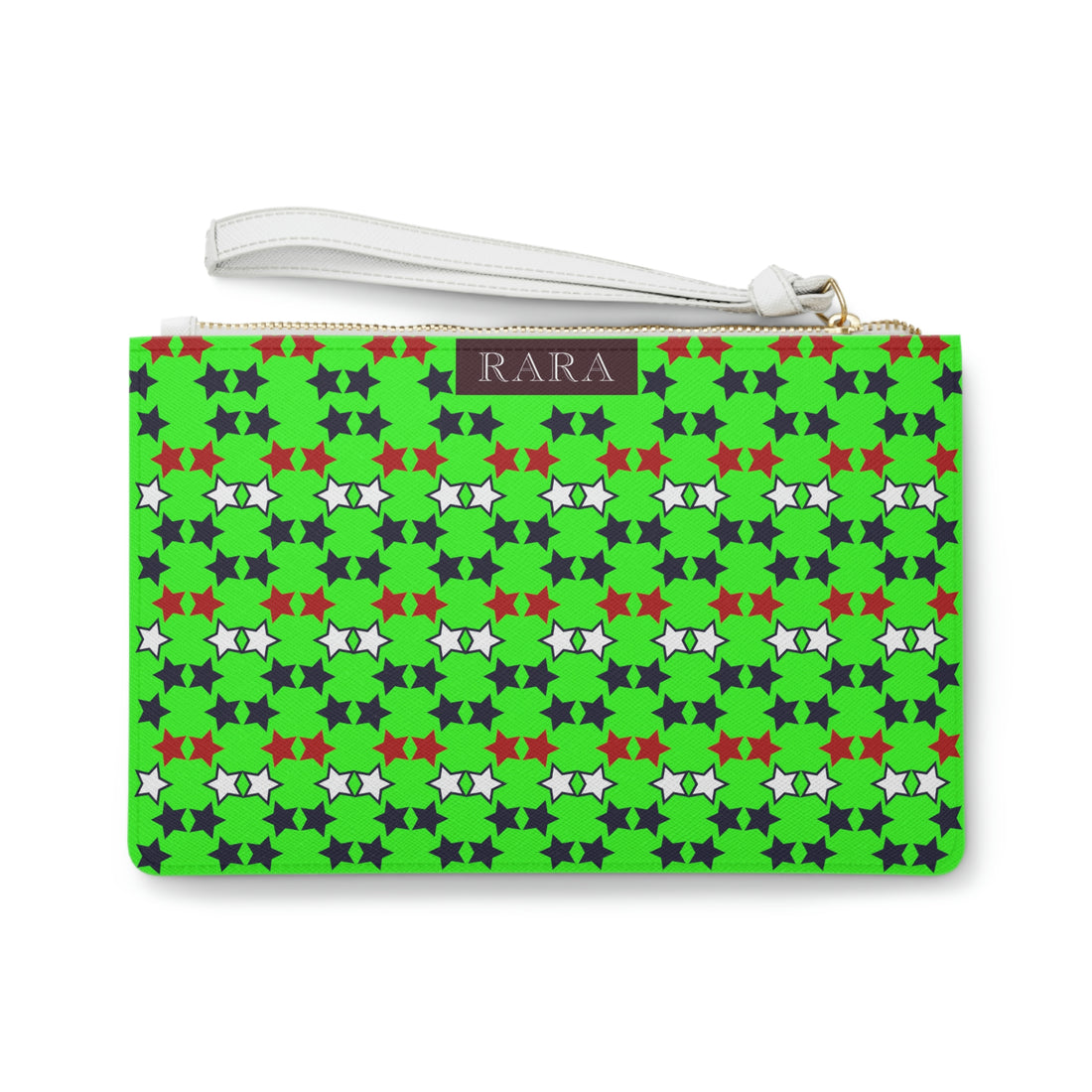 neon green star print clutch bag