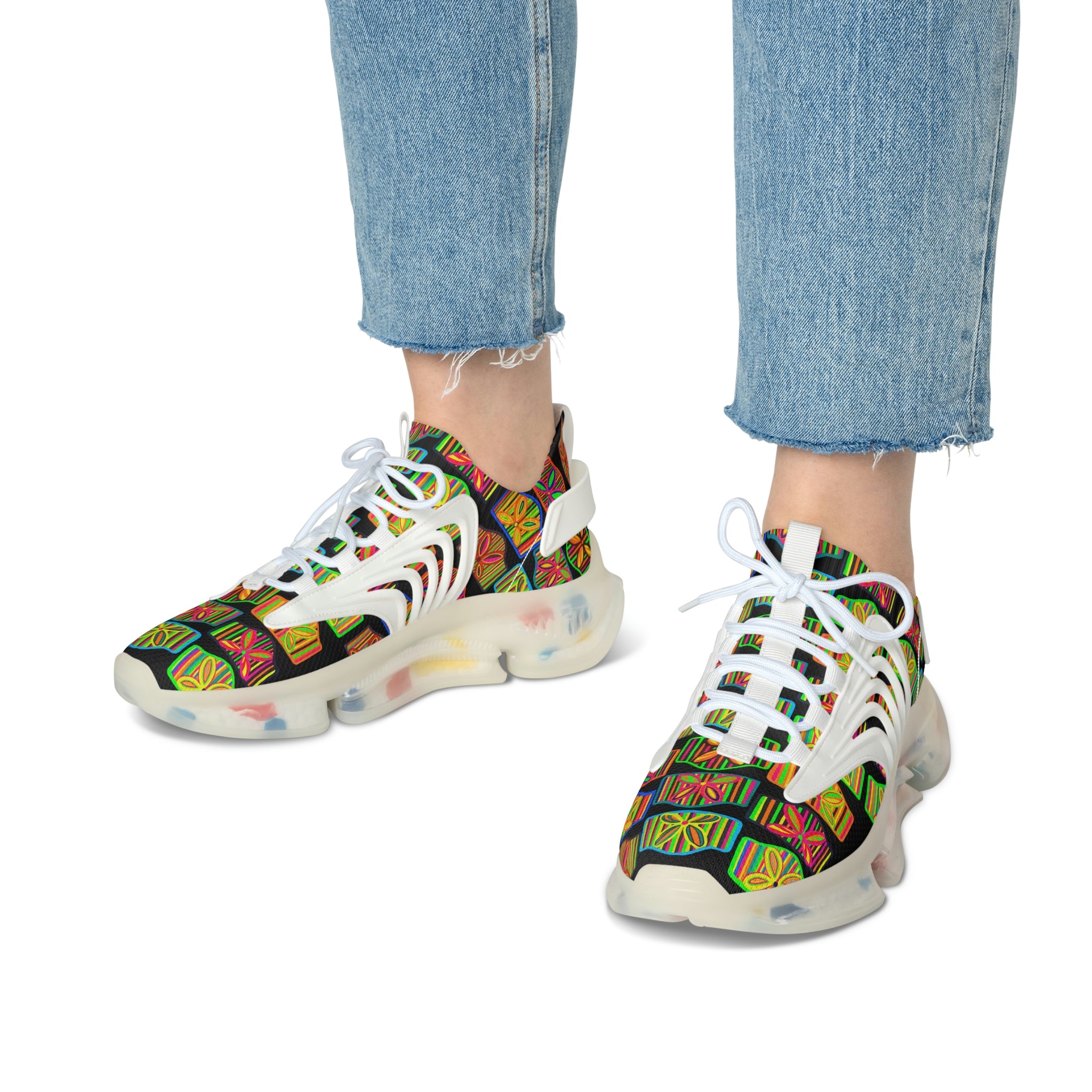 Black Deco Print OTT Women's Mesh Knit Sneakers