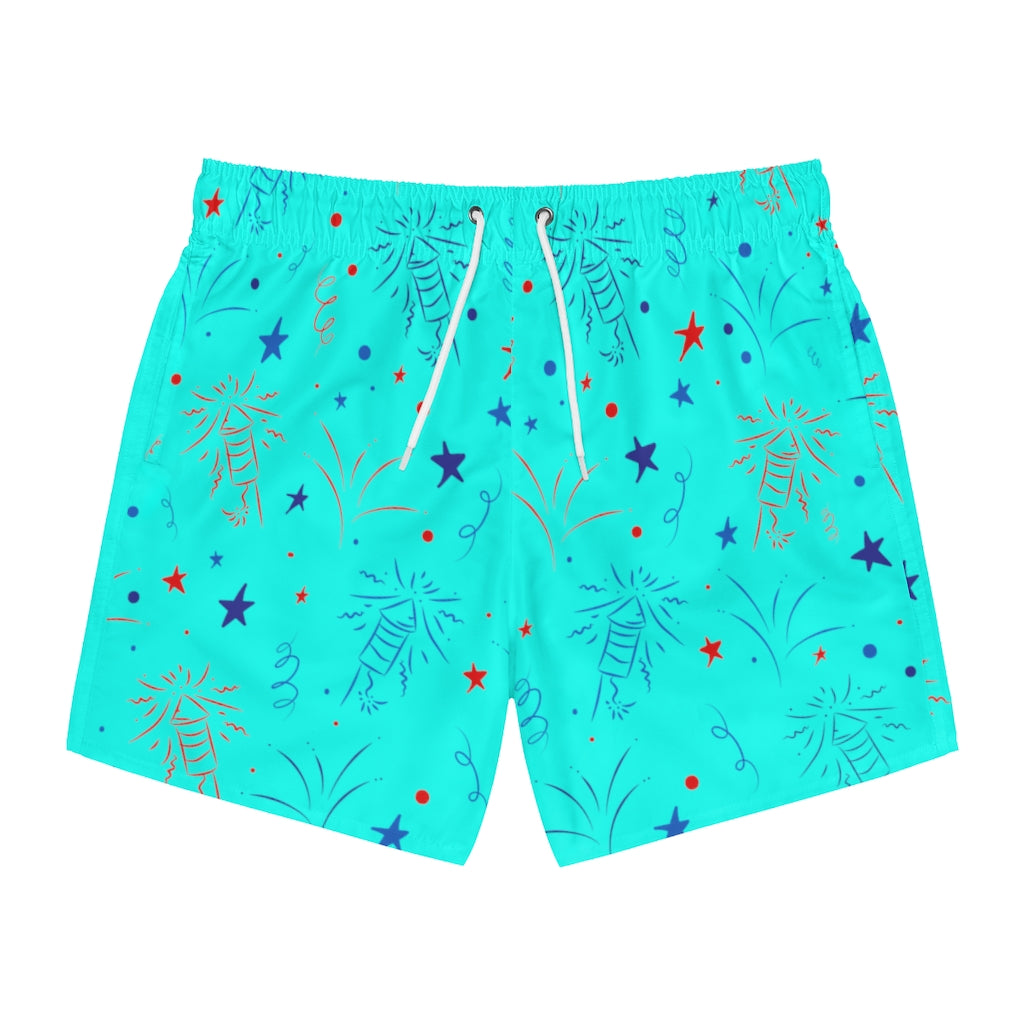 Men's Firecracker Cyan Swimming Trunks