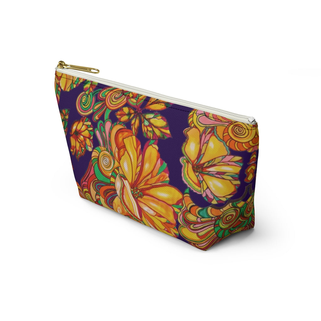 Violet Artsy Floral Accessory Pouch