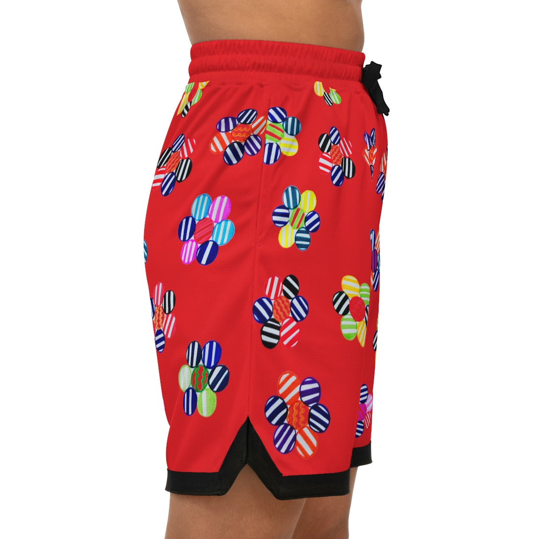 Red Geo Floral Basketball Rib Shorts (AOP)