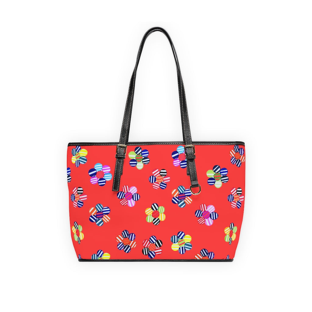 vermillion striped florals tote bag