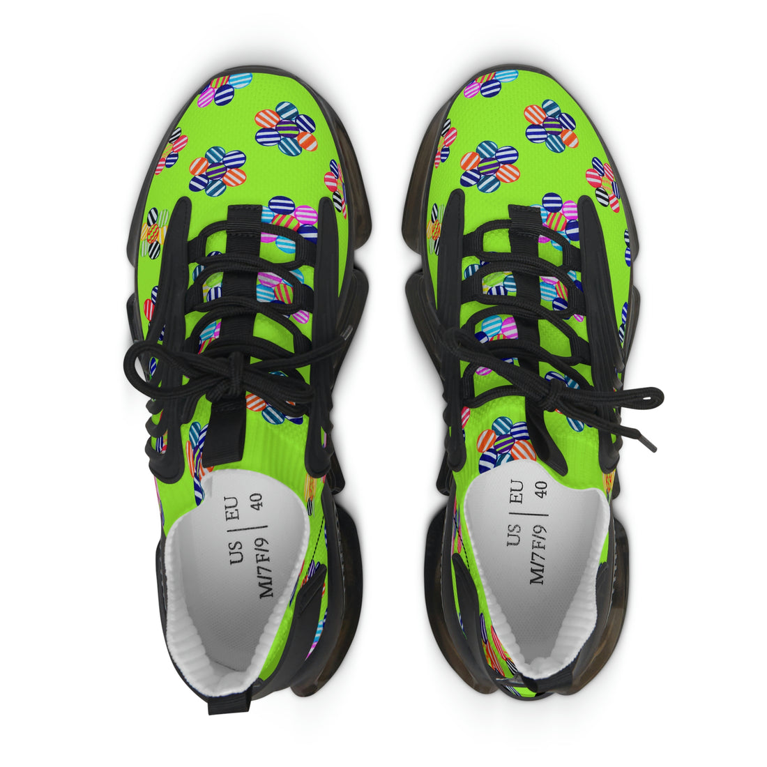 Lime Green Candy Floral Printed OTT Women's Mesh Knit Sneakers