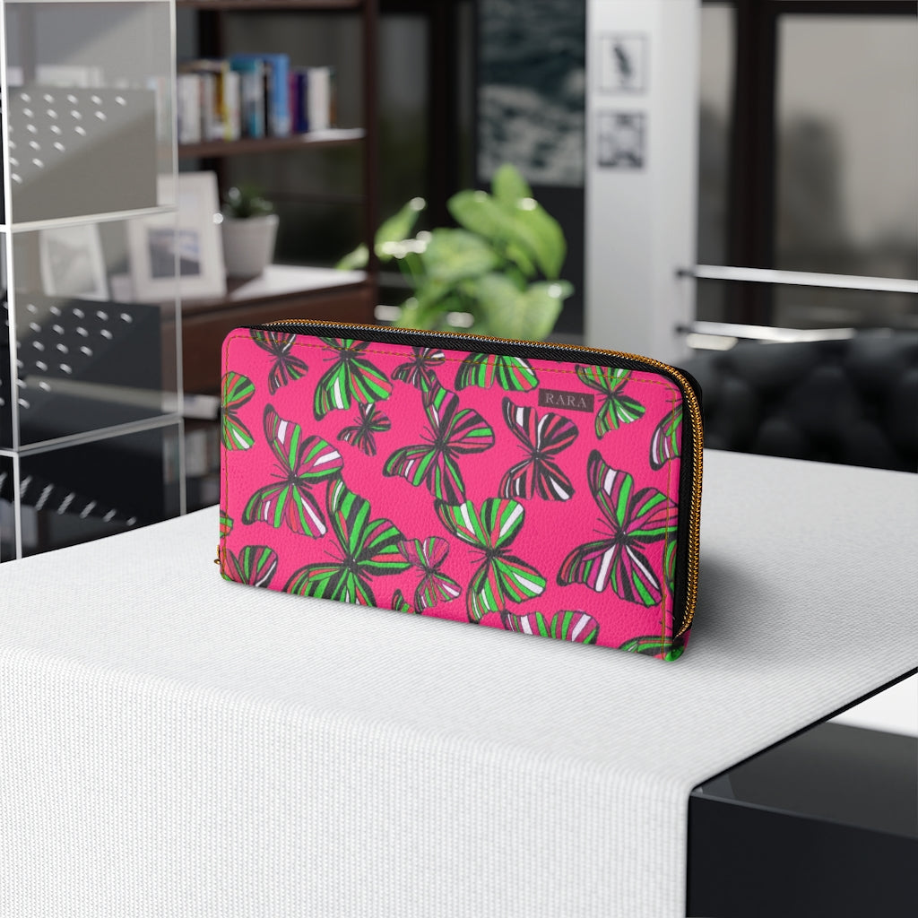 Hot Pink Butterflies Zipper Wallet