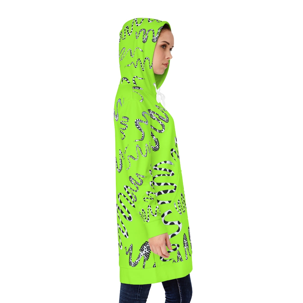 Lime Green Snake Print Hoodie Dress