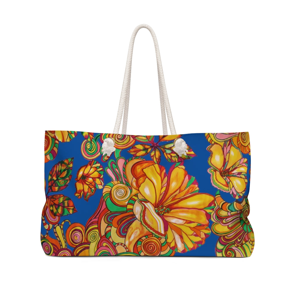 Artsy Floral Royal Blue Weekender Tote Bag