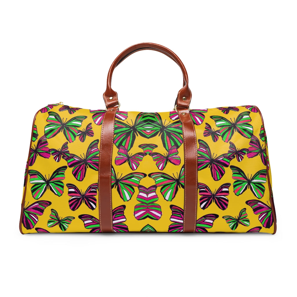 yellow butterfly print duffel bag