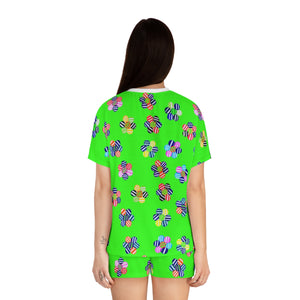 Neon Green Candy Floral Short Pajama Set (AOP)