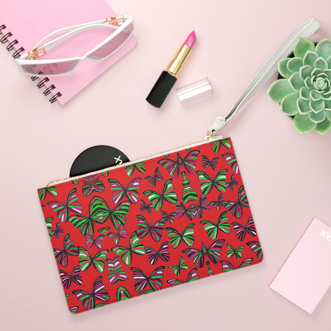 Red Butterfly Print Clutch Bag