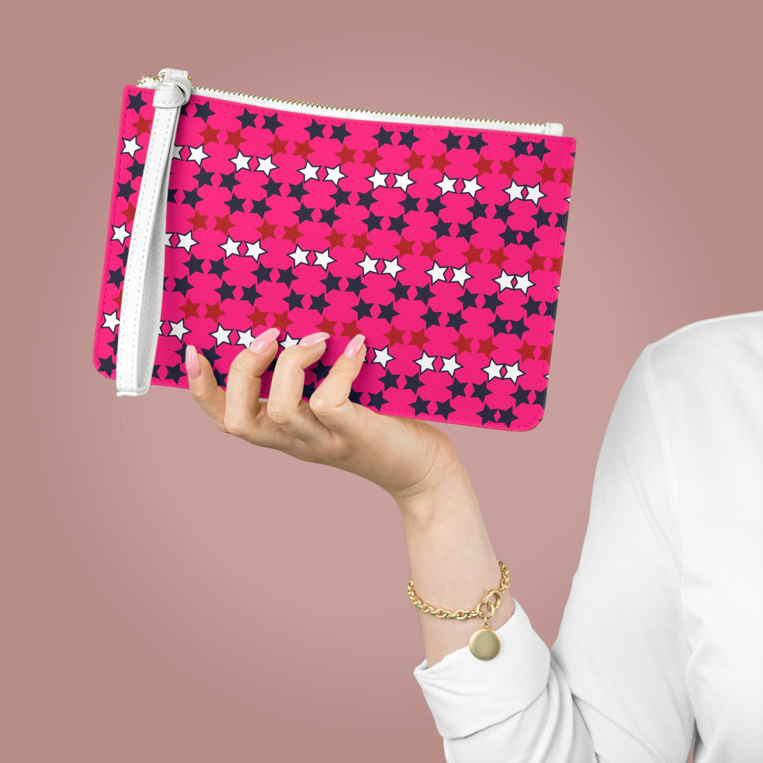 Hot Pink Star Print Clutch Bag