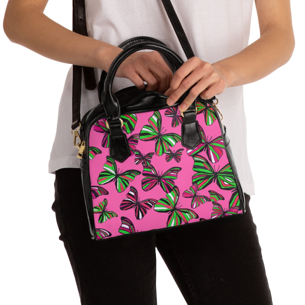rose butterfly print handbag