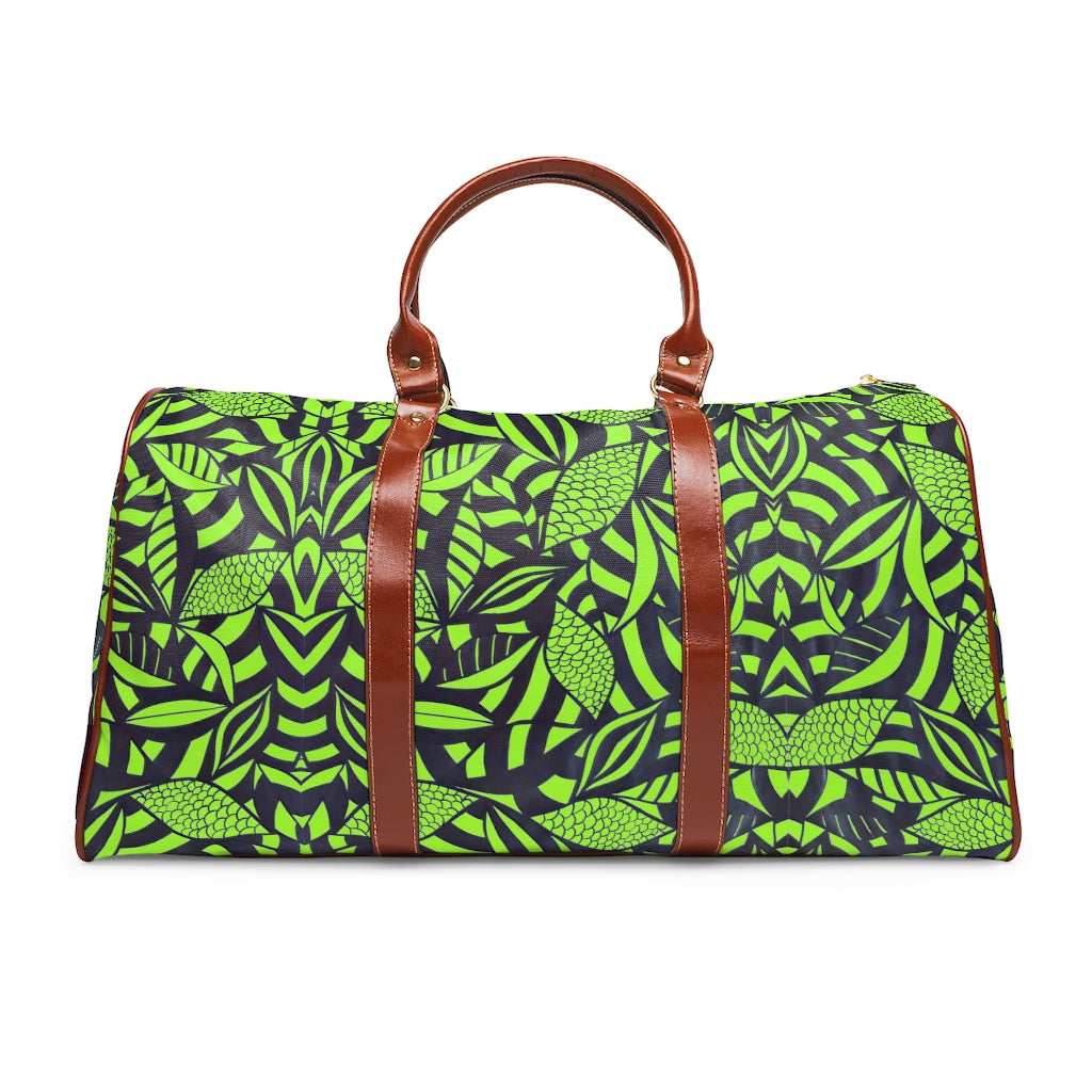 TROPICAL PRINT LIME GREEN WATERPROOF DUFFEL BAG