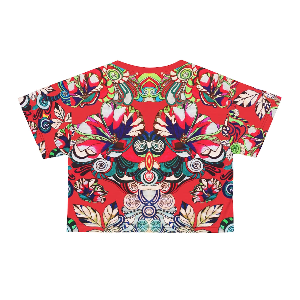 Red Artsy Floral Pop AOP Crop Tee