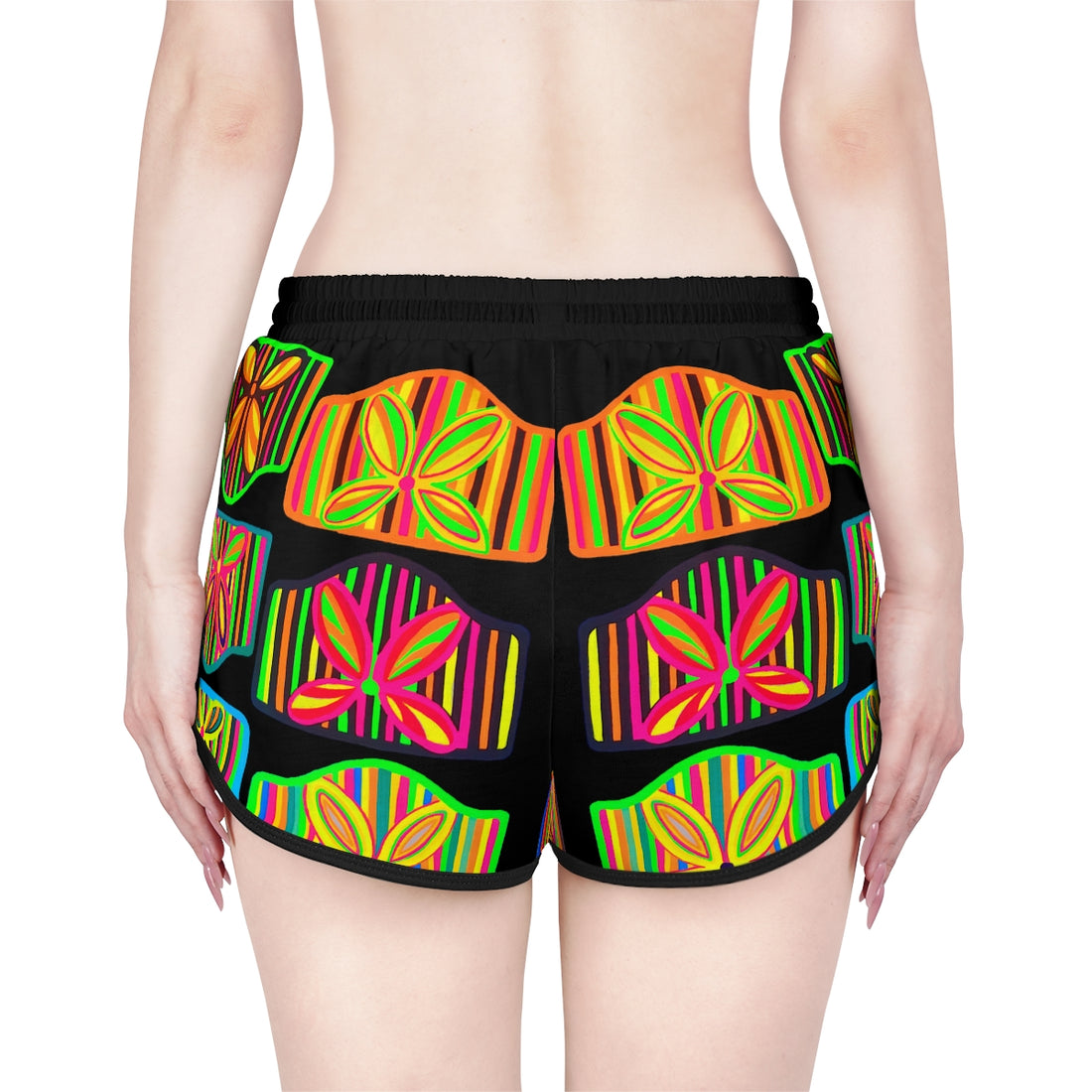 black art deco print relaxed gym shorts for women