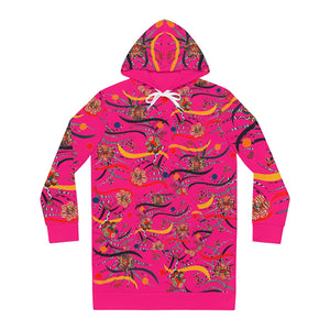 hot pink animal & floral print hoodie dress 
