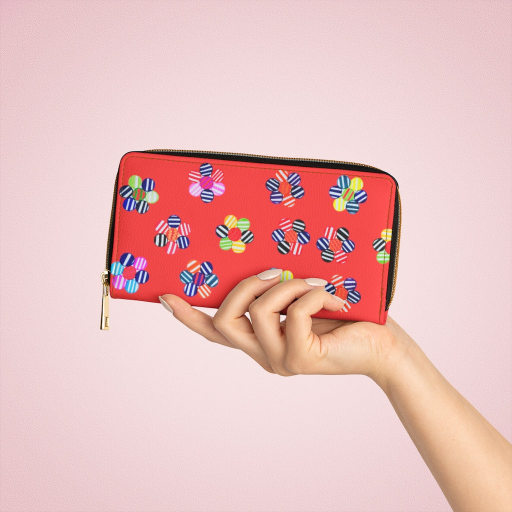 vermillion floral print clutch wallet