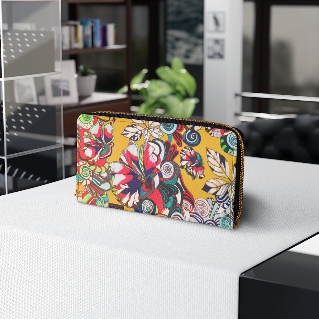 yellow graphic floral pop wallet