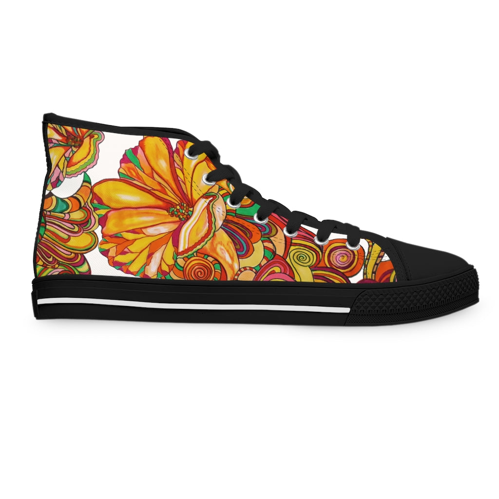White Artsy Floral Women's High Top Sneakers