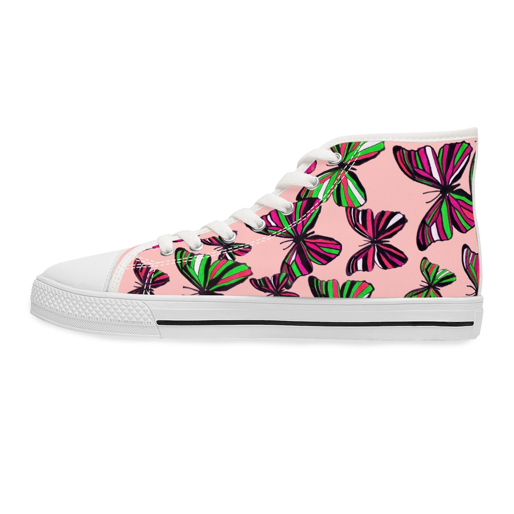 blush butterfly canvas women's high top sneakers 