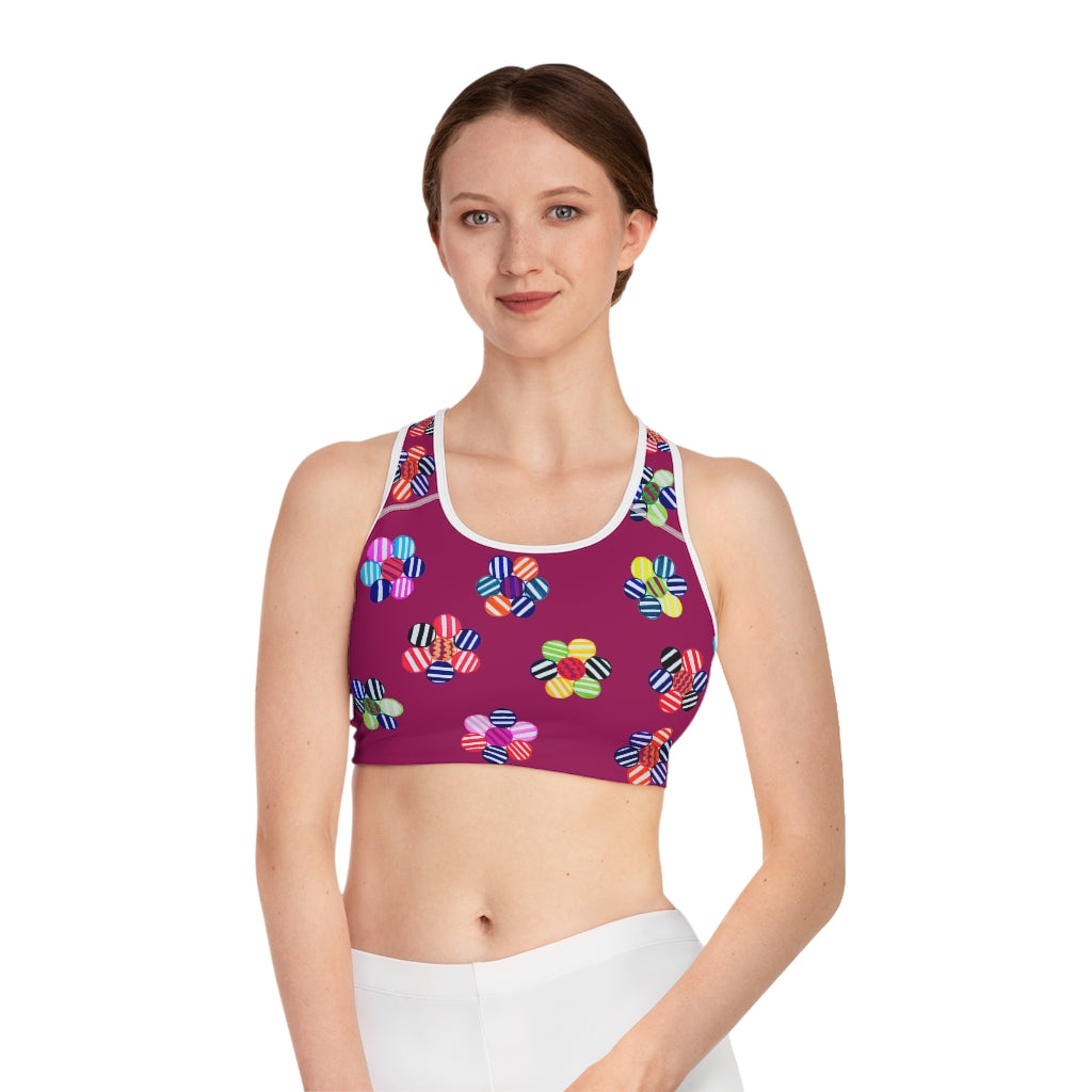 orchid geometric flowers sports bra 