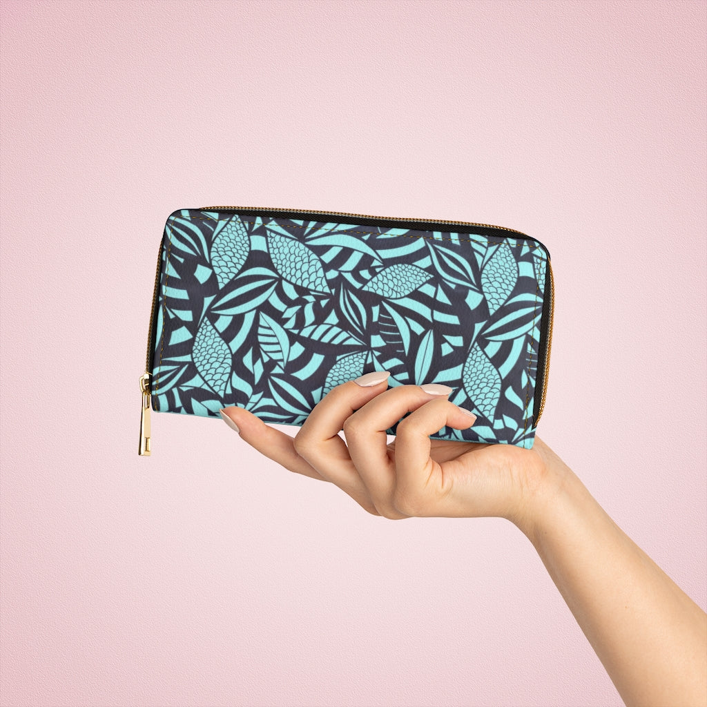 icy blue tropical print clutch wallet