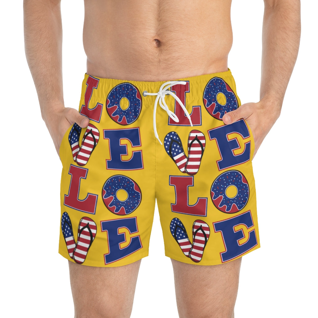 Men's American Love Yellow Swimming Trunks