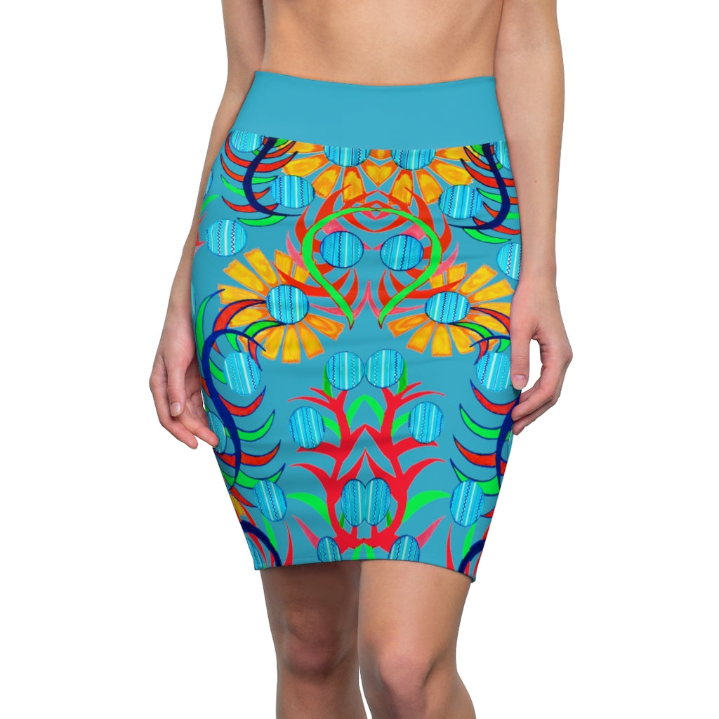 Sunflower Aqua Pencil Skirt