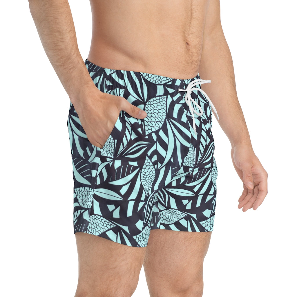 Icy tropical printed men's swimming trunks & swimming shorts by labelrara