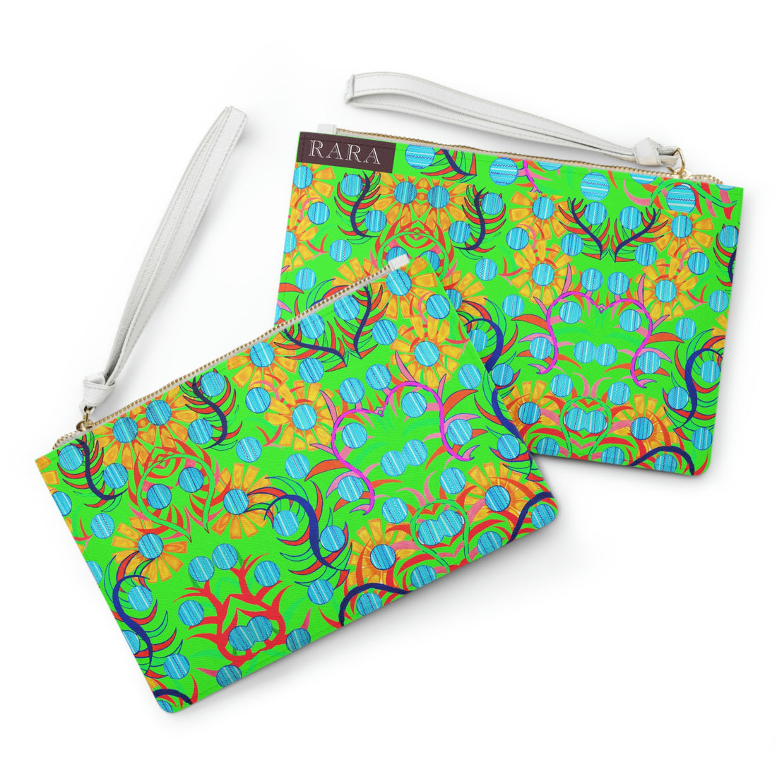 neon green sunflower print clutch bag