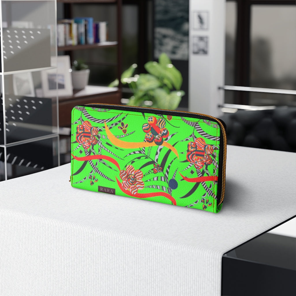 Neon Green Wilderness Zipper Wallet