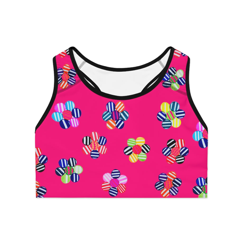 Hot Pink Candy Florals (AOP) Sports Bra