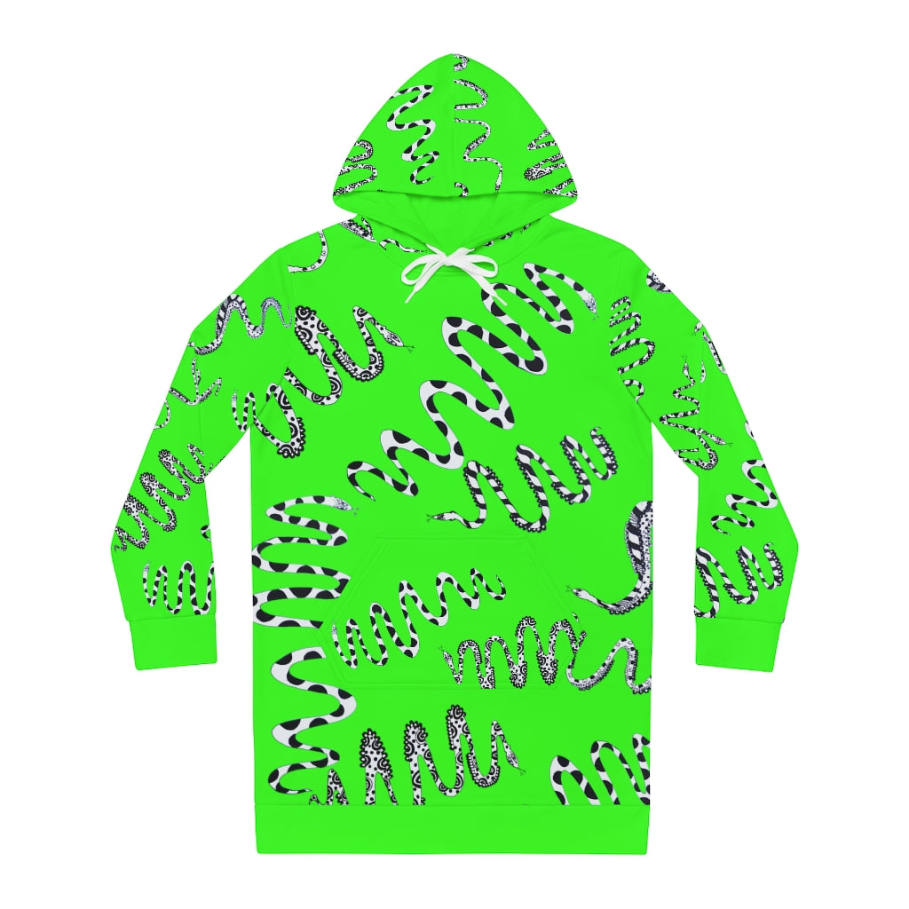 Neon Green Snake Print Hoodie Dress