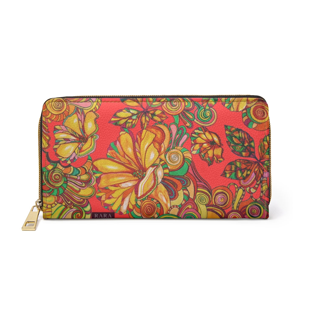 Vermillion Artsy Floral Zipper Wallet