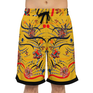 YELLOW JUNGLE & FLORAL print basketball shorts for men