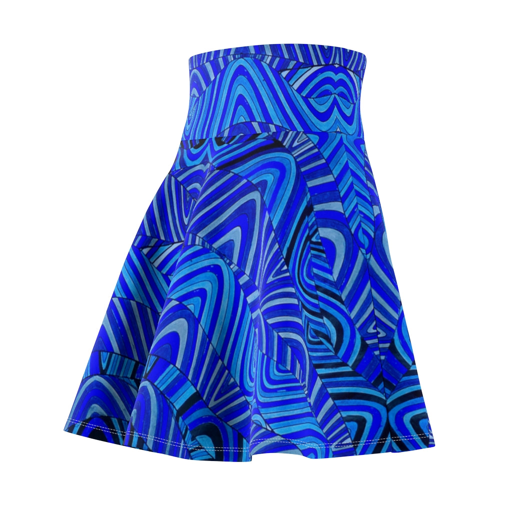 electric blue psychedelic print skater skirt